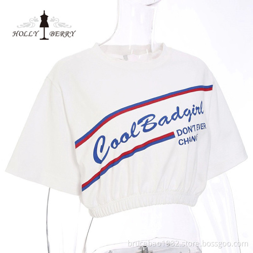 O-Neck Letter Printing High Waist Women Blouse Tops